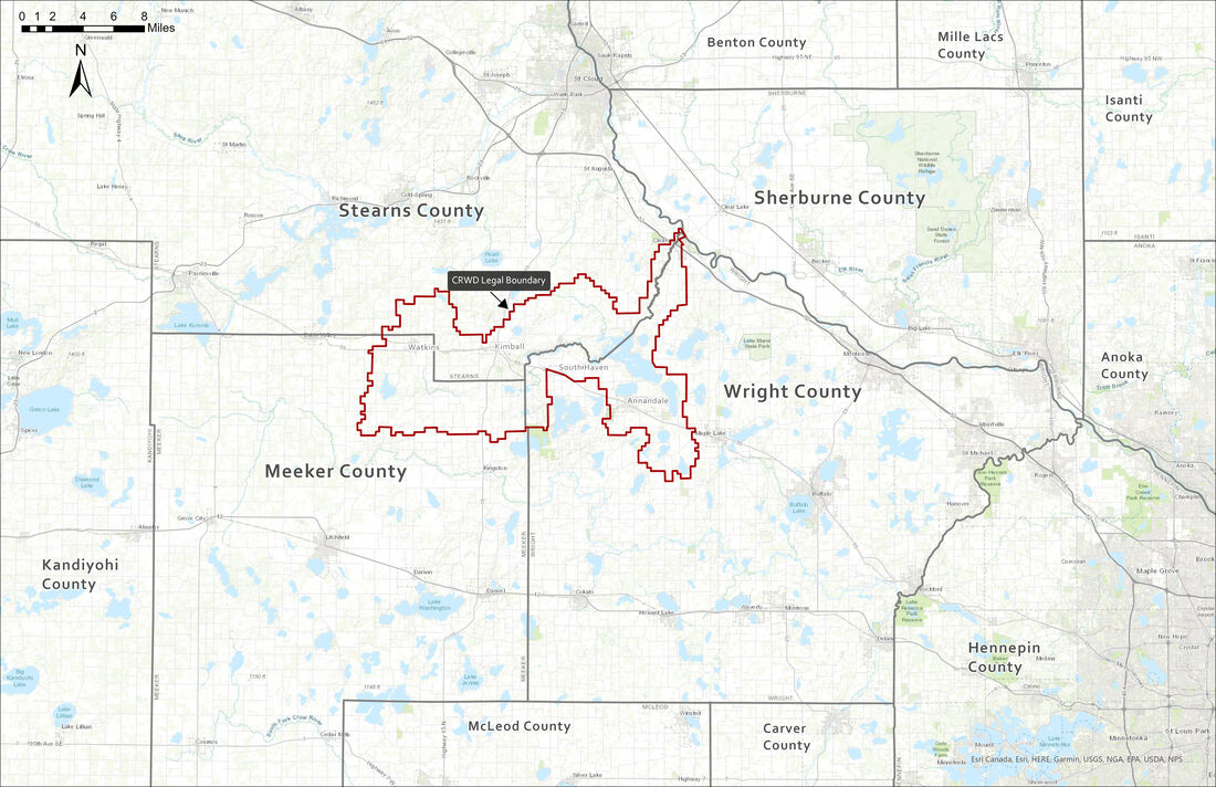 Map of CRWD showing watershed boundary and counties 