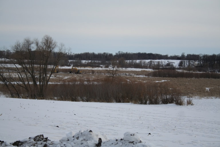 Kingston Wetland, shot of winter construction from a distance